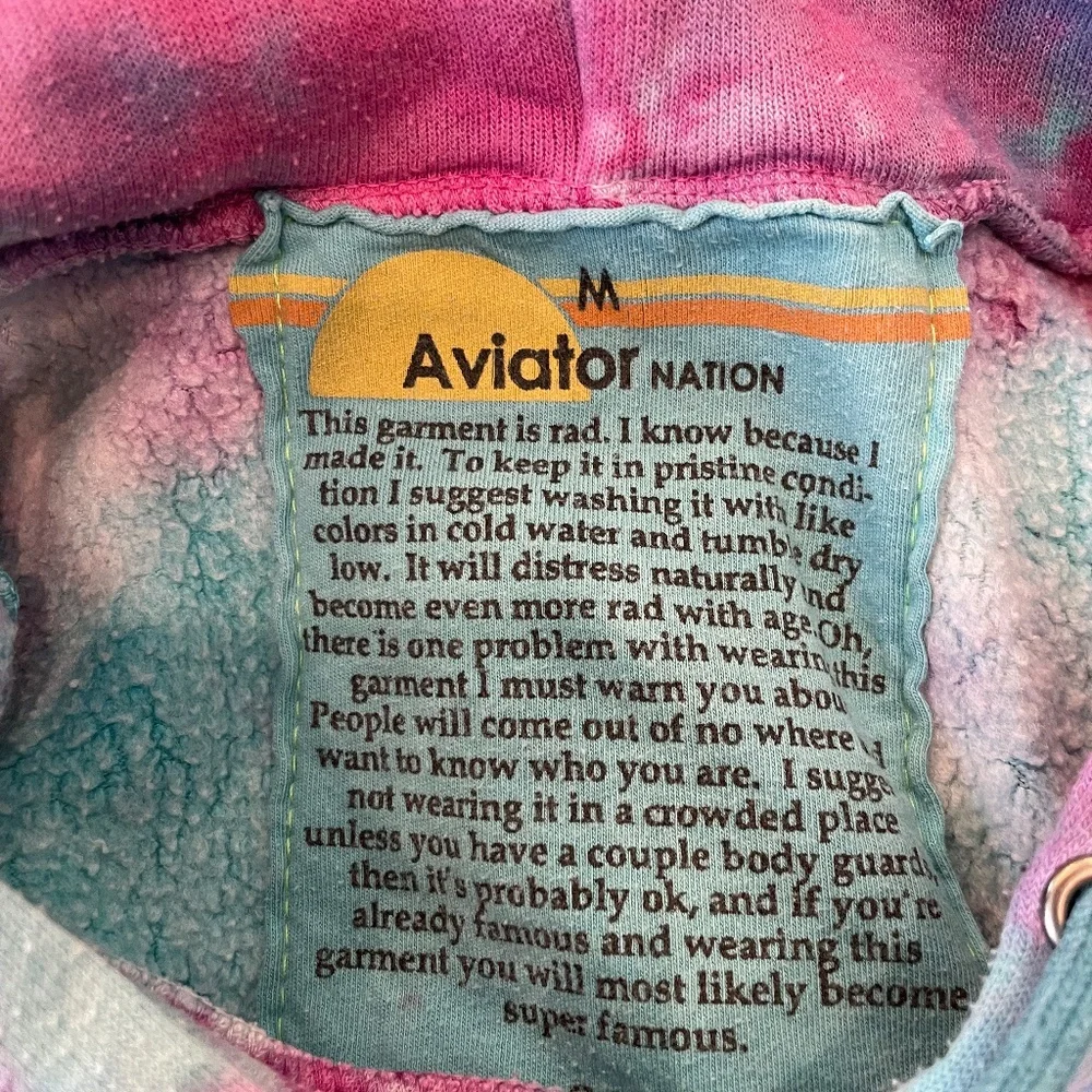 Aviator Nation Tie Dye Cropped Pullover Hoodie-Women's-size M-Turquoise - Picture 4 of 4